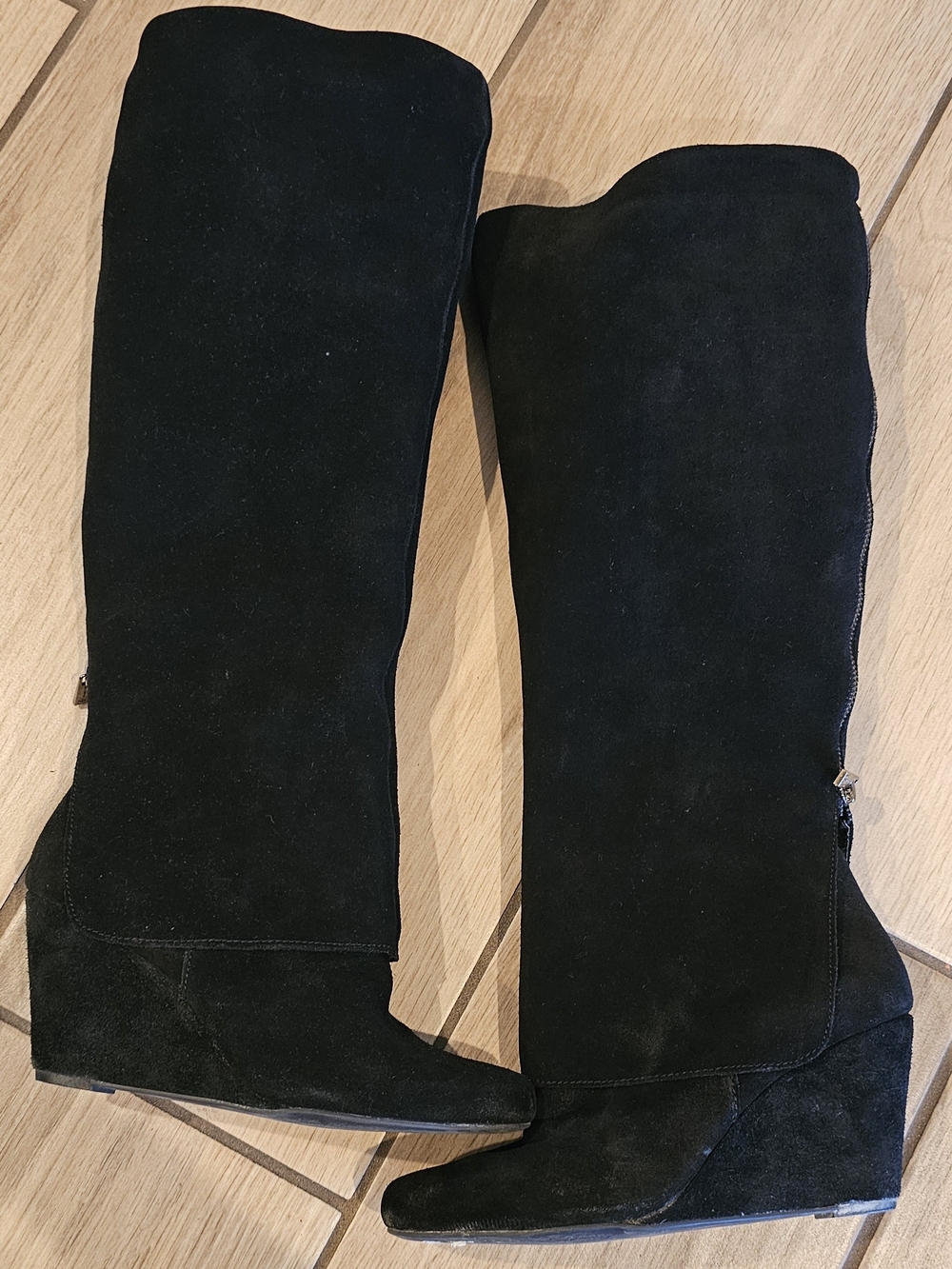 Jessica Simpson Black Suede Knee-High Wedge Boots